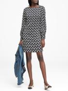 Banana Republic Womens Petite Print Poet-sleeve Shift Dress Blue Print Size 4