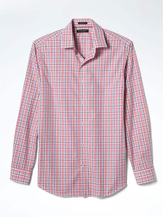 Banana Republic Mens Camden Fit Non Iron Plaid Shirt - Red Carnival