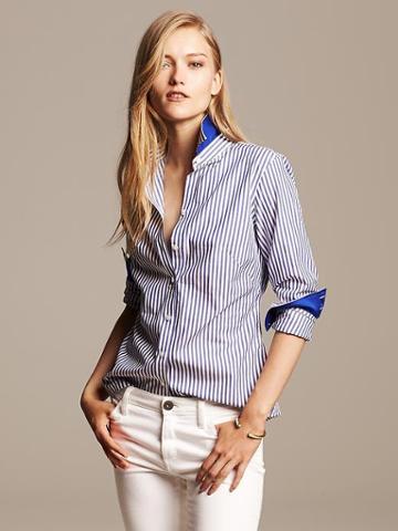 Banana Republic Fitted Non Iron Striped Shirt - Dreamy Royal