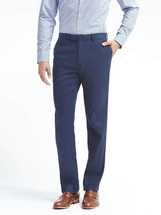 Banana Republic Mens Standard Solid Linen Blend Stretch Pant - Navy