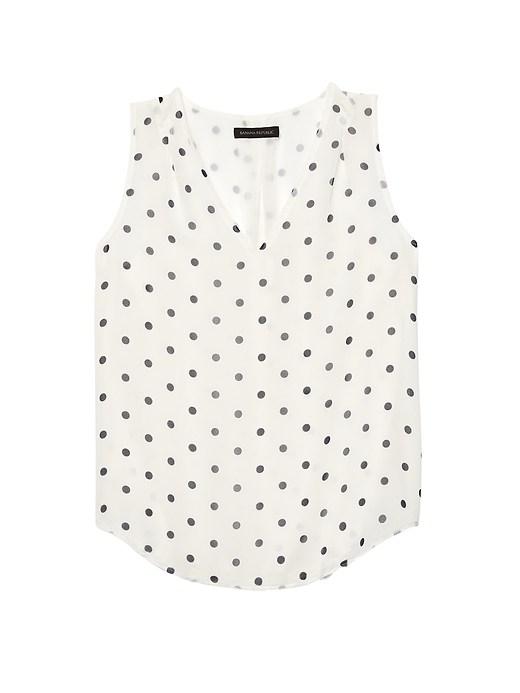 Banana Republic Womens Dot Pleated Drapey Tank White Polka Dot Size M