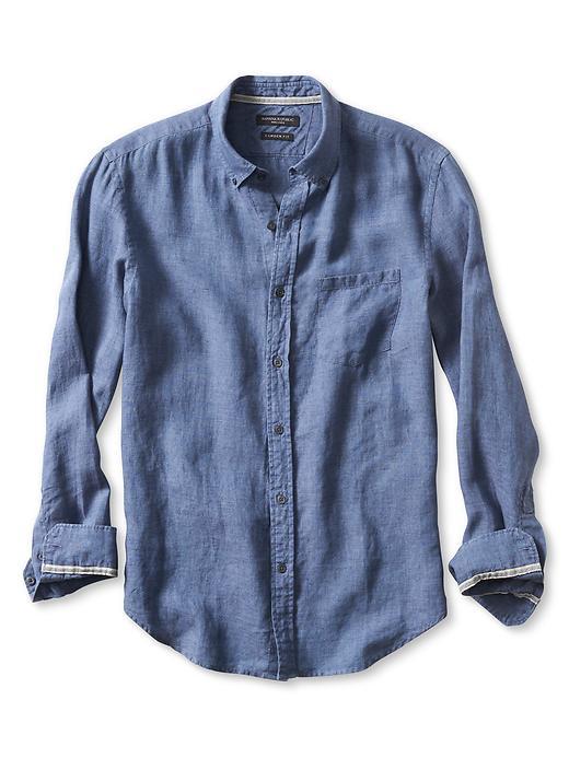 Banana Republic Mens Camden Fit Heathered Linen Shirt Size L Tall - Dark Blue Heather