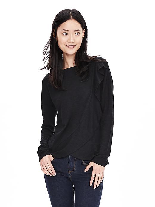 Banana Republic Womens Ruffled Cross Front Top Size L - Black