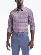 Banana Republic Mens Camden Standard Fit Custom Wash Gingham Shirt - Tomato Paste