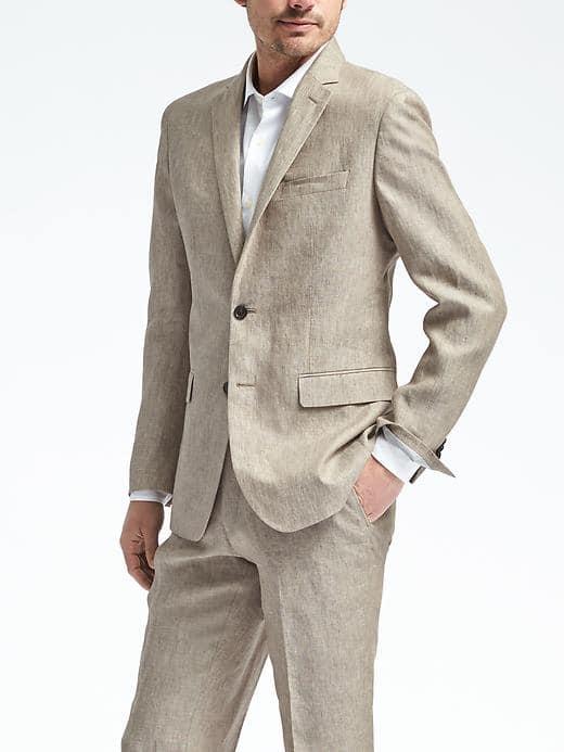 Banana Republic Mens Slim Solid Linen Suit Jacket - Khaki