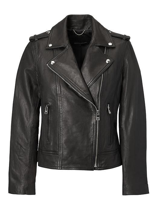 Banana Republic Womens Classic Leather Moto Jacket Black Size M