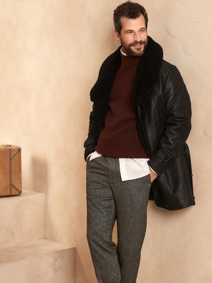 Shawl-collar Leather Coat