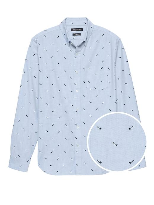 Banana Republic Mens Grant Slim-fit Cotton Hatchet Print Oxford Shirt Comet Blue Size Xxl