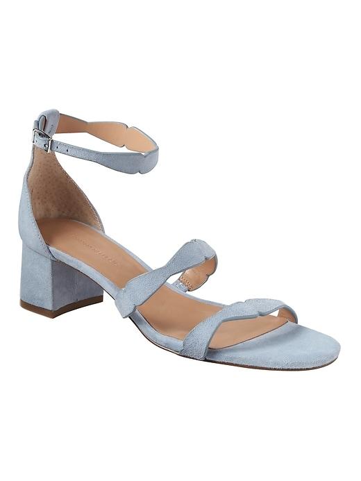 Banana Republic Womens Laser-cut Low Block-heel Sandal Light Blue Suede Size 11