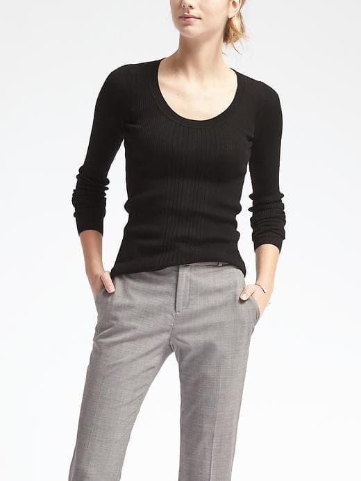 Banana Republic Womens Merino Ribbed Scoop Neck Sweater - True Black