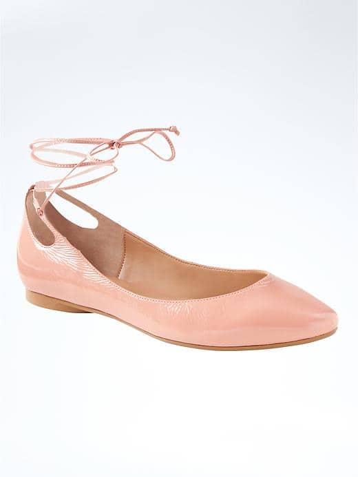 Banana Republic Almond Toe Lace Up Flat - Ballet Slipper Patent Leather