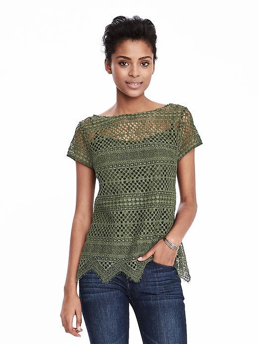 Banana Republic Womens Mixed Lace Top Size L - Fresh Olive