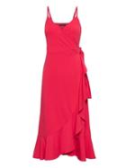 Banana Republic Womens Petite Soft Ponte Ruffle-wrap Dress Wild Cherry Size Xxs