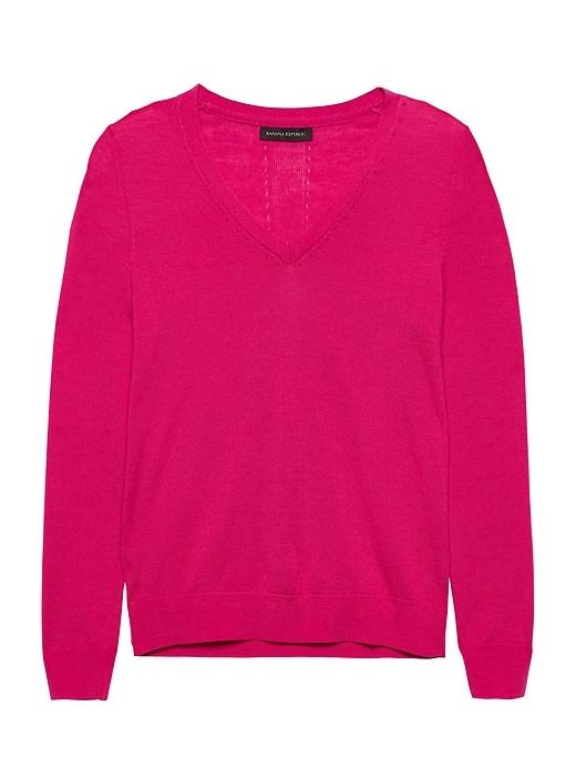 Banana Republic Womens Machine-washable Merino Wool Solid V-neck Sweater Raspberry Sorbet Pink Size Xl