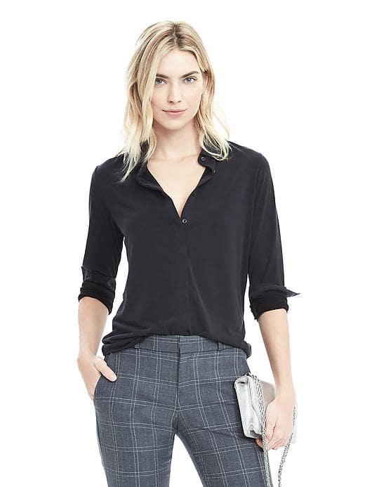 Banana Republic Womens Dillon Fit Long Sleeve Shirt - Black