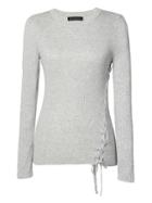 Banana Republic Womens Cotton Blend Lace Up Ribbed Pullover Crew - Light Gray