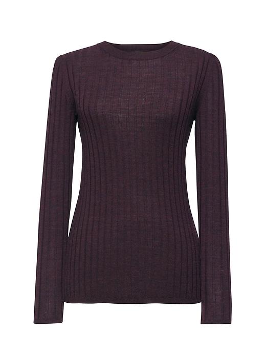 Banana Republic Womens Machine-washable Merino Wool Ribbed Crew-neck Sweater Burgundy Red Size Xs