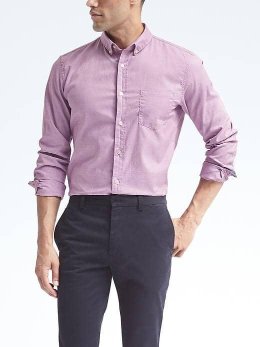 Banana Republic Mens Grant Fit Custom Wash Shirt - Lilac Cloud