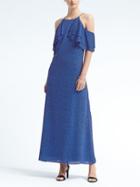 Banana Republic Womens Cold Shoulder Ruffle Maxi Dress - Blue Print