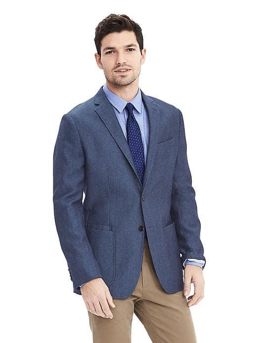 Banana Republic Mens Slim Navy Wool Linen Sport Coat - Indigo