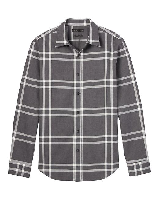 Banana Republic Mens Grant Slim-fit Flannel Plaid Shirt Heather Gray Size L