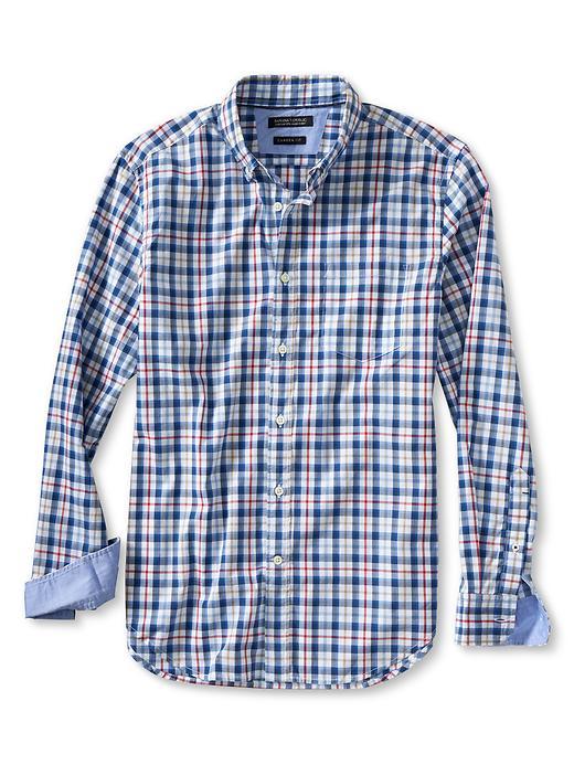 Banana Republic Mens Camden Fit Blue Check Cotton Shirt Size L Tall - Navy Star