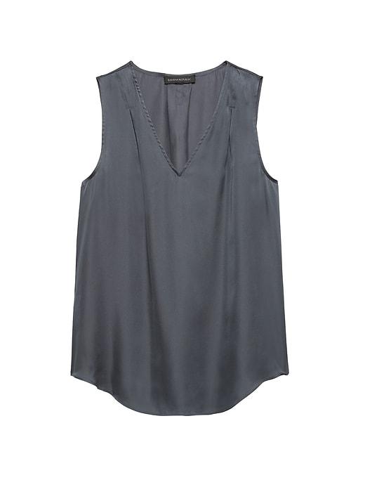 Banana Republic Womens Petite Soft Satin Pleated Drapey Tank Midnight Size S