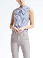 Banana Republic Womens Riley Fit Bow Neck Stripe Shirt - Blue Stripe