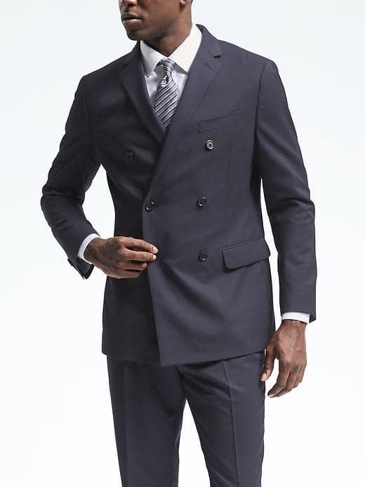 Banana Republic Mens Slim Double Breasted Navy Wool Suit Jacket - Navy