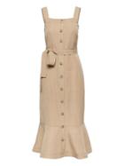 Banana Republic Womens Linen-blend Button-front Midi Dress Golden Beige Size 0