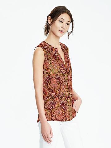 Banana Republic Womens Tie Collar Print Blouse Size L - Coral Dream