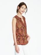 Banana Republic Womens Tie Collar Print Blouse Size L - Coral Dream