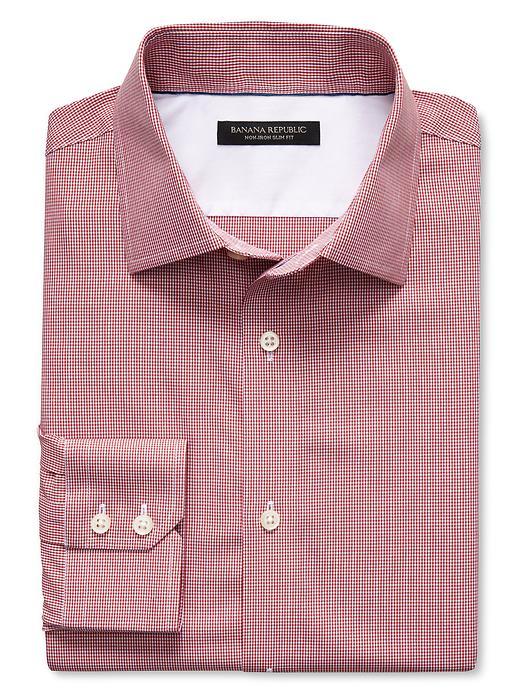 Banana Republic Mens Slim Fit Non Iron Micro Gingham Shirt Size L Tall - Dark Saffron