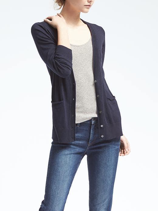 Banana Republic Womens Pima Cotton Cashmere Vee Cardigan - Navy