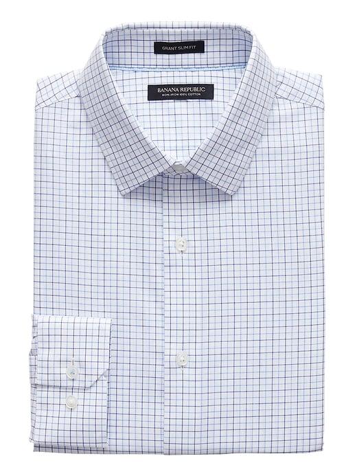 Banana Republic Mens Grant Slim-fit Non-iron Grid Shirt Riviera Blue Size M