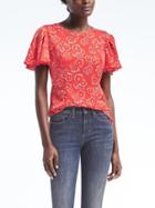 Banana Republic Floral Ruffle Sleeve Peplum Top - Red
