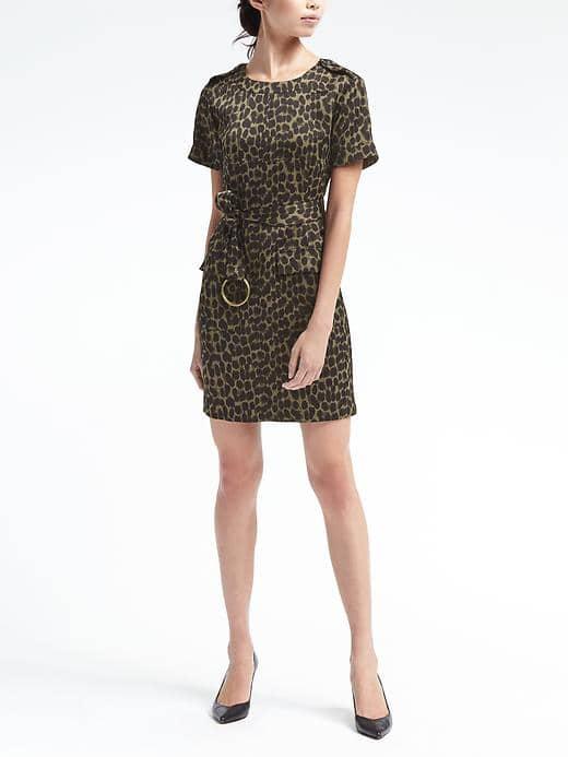 Banana Republic Womens Animal Print Tie Waist Shift Dress - Vicuna