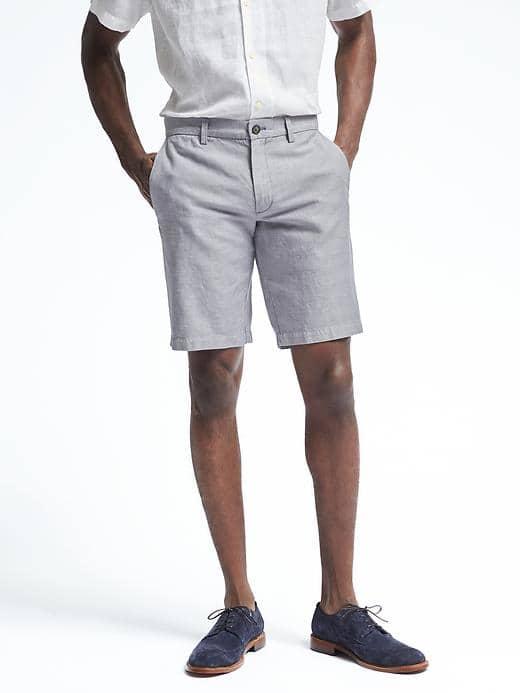 Banana Republic Mens Aiden Linen Blend Enzyme Wash Short - Light Gray