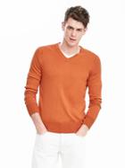 Banana Republic Mens Silk Cotton Cashmere Vee Sweater Pullover Size M Tall - Orange