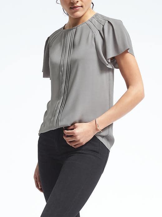 Banana Republic Womens Pleat Sleeve Top - Gray Sky