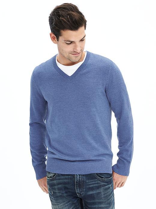 Banana Republic Mens Extra Fine Merino Wool Vee Pullover Size L Tall - Light Blue