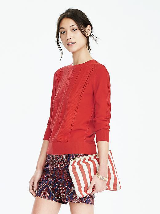 Banana Republic Womens Open Knit Crew Sweater Size L - Red Glow