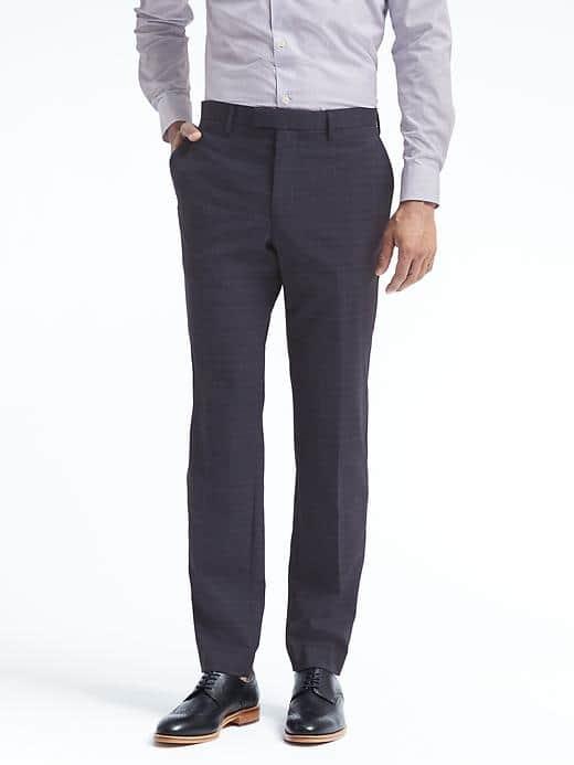 Banana Republic Mens Slim Plaid Performance Stretch Wool Dress Pant - Navy