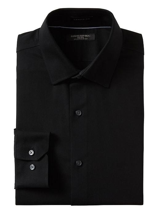 Banana Republic Mens Camden Standard-fit Non-iron Stretch Solid Shirt Black Size Xs