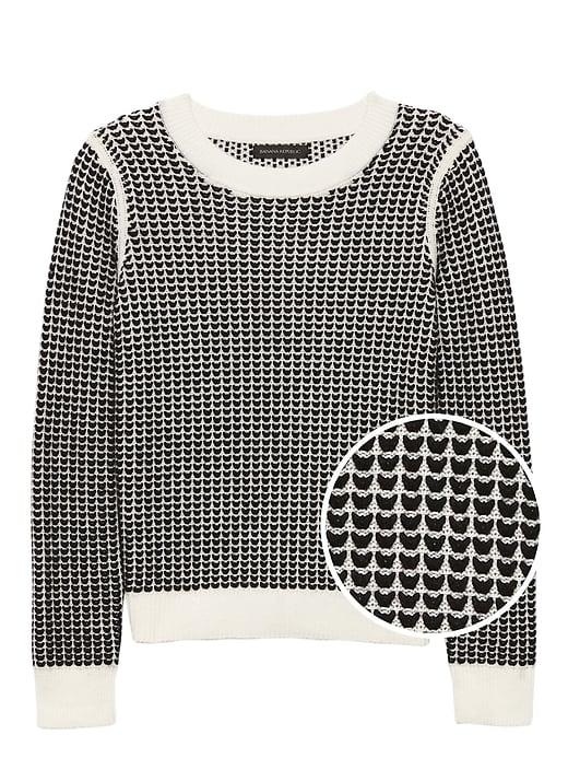 Banana Republic Womens Heart-stitch Crew-neck Sweater Damask White & Black Size L