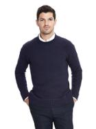 Banana Republic Mens Wool Blend Herringbone Sweater Crew - Navy