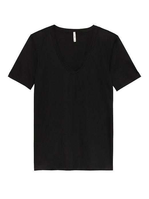 Banana Republic Womens Supima Cotton V-neck T-shirt Black Size L