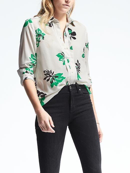 Banana Republic Easy Care Dillon Fit Pleated Yoke Shirt - White