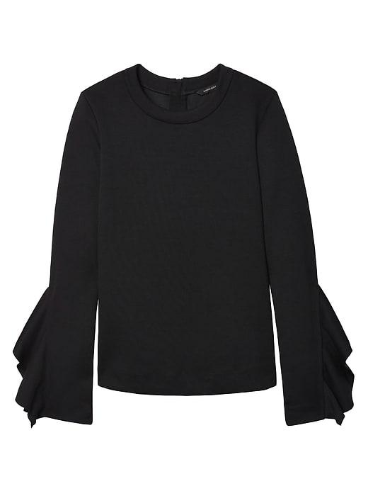 Banana Republic Womens Ruffle Sleeve Couture Sweatshirt - Black