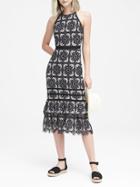 Banana Republic Womens Petite Lace Midi Dress Gray & Charcoal Size 0